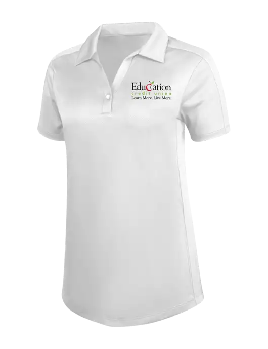 Womens White Diamond Jacquard Polo w/Education Credit Union Logo