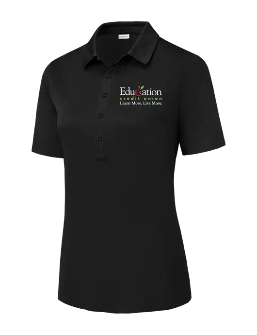 Black Womens Posi-UV Pro Polo w/Education Credit Union Logo