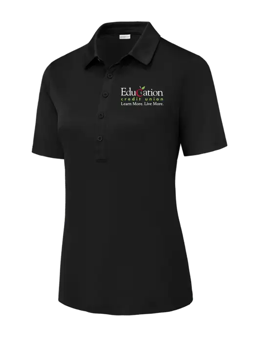 Black Womens Posi-UV Pro Polo w/Education Credit Union Logo