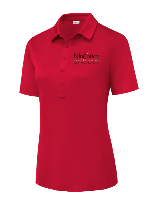 True Red Womens Posi-UV Pro Polo w/Education Credit Union Logo