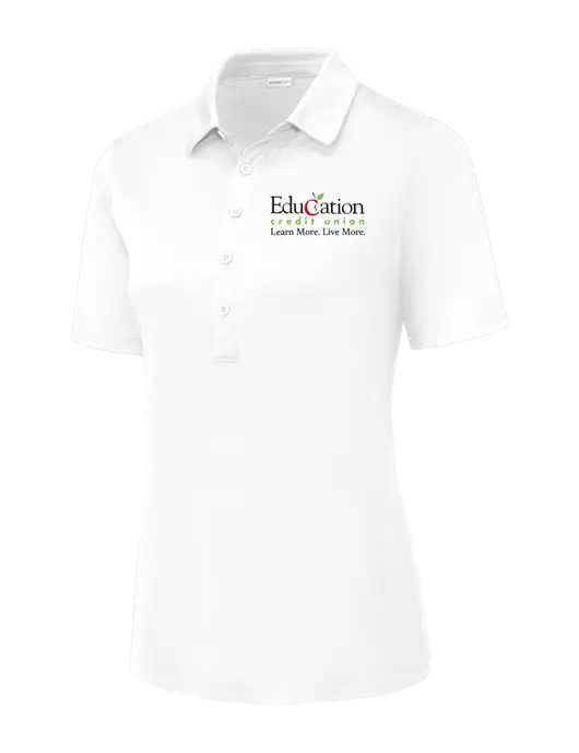 White Womens Posi-UV Pro Polo w/Education Credit Union Logo