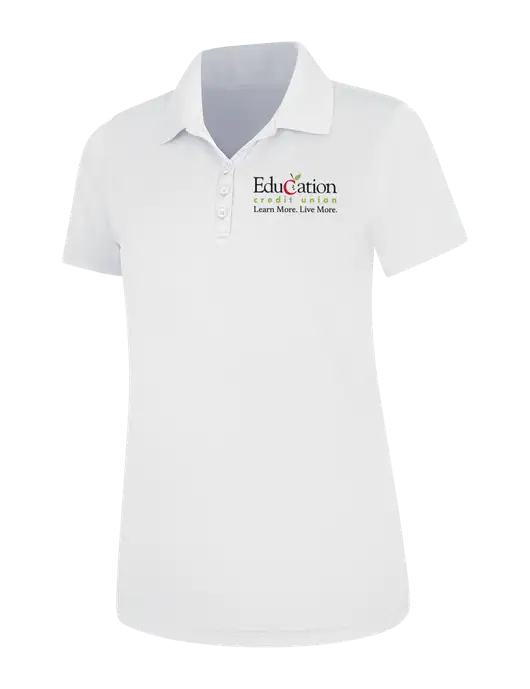 White Womens Dry Zone UV Mesh Polo w/Education Credit Union Logo