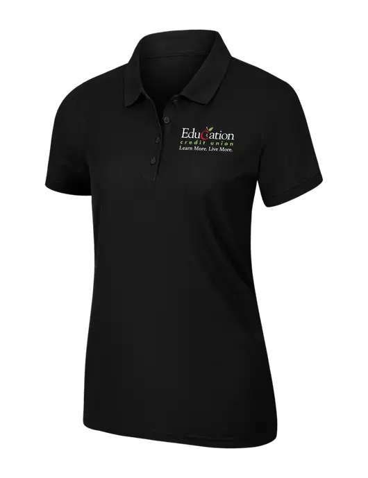 Womens Black Core Classic Pique Polo w/Education Credit Union Logo