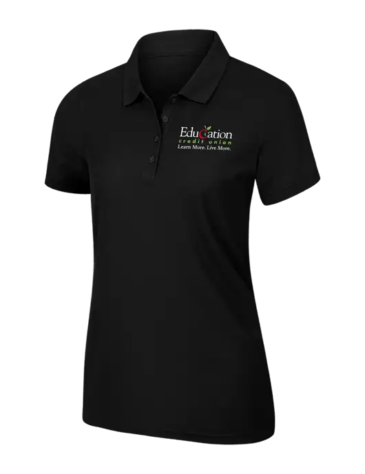 Womens Black Core Classic Pique Polo w/Education Credit Union Logo