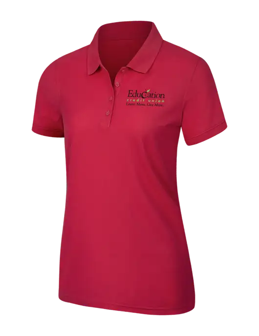 Red Womens Core Classic Pique Polo w/Education Credit Union Logo