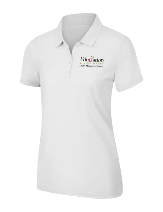 White Womens Core Classic Pique Polo w/Education Credit Union Logo