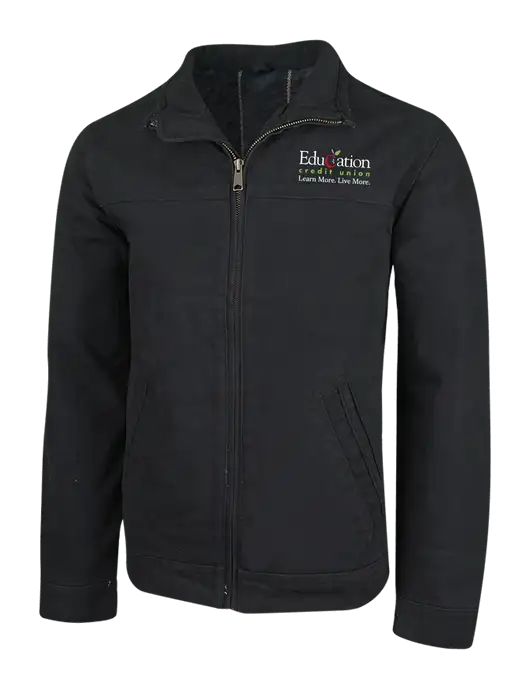 Cornerstone Black Washed Duck Cloth Flannel Lined Work Jacket w/Education Credit Union Logo