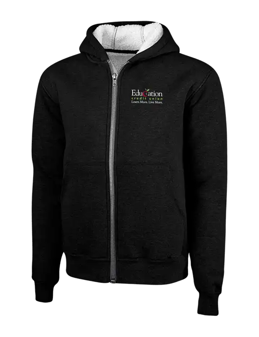 Cornerstone Black Heavyweight Sherpa Lined Hooded Fleece Jacket w/Education Credit Union Logo