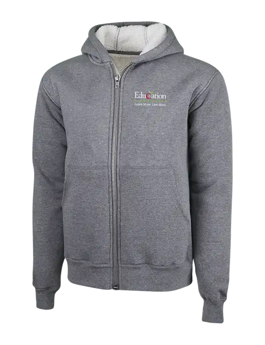 Cornerstone Grey Heather Heavyweight Sherpa Lined Hooded Fleece Jacket w/Education Credit Union Logo