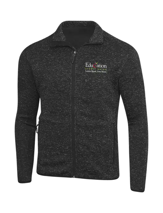 Black Heather Sweater Fleece Jacket w/Education Credit Union Logo