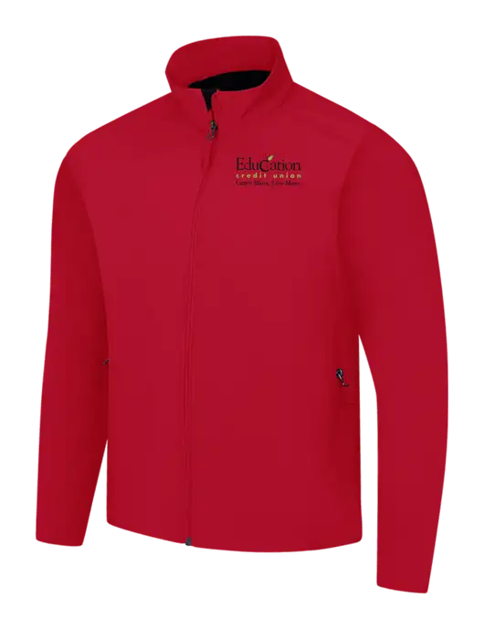 Red Core Soft Shell Jacket w/Education Credit Union Logo