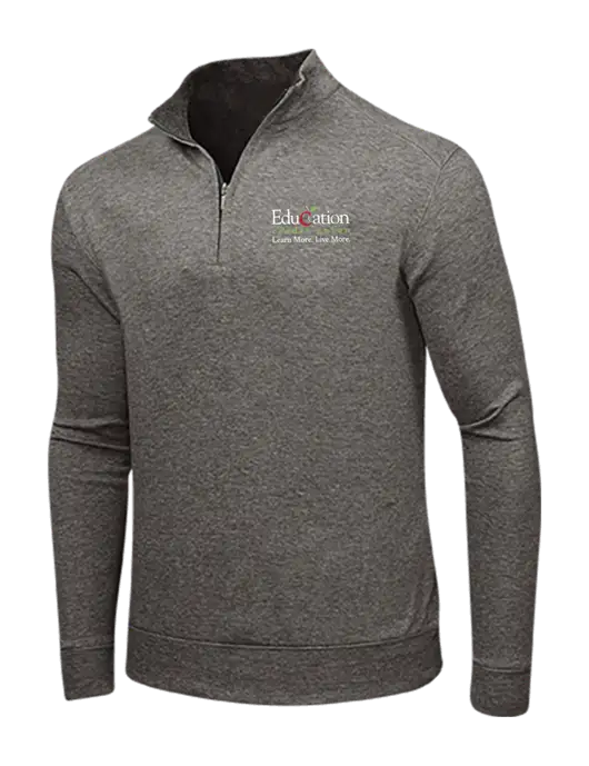 Charcoal Heather/Medium Heather Grey Interlock 1/4 Zip w/Education Credit Union Logo