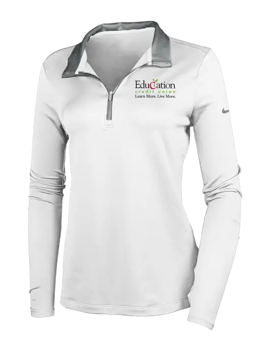 NIKE White/Dark Grey Womens Dry-Fit Stretch 1/2 Zip Cover-Up w/Education Credit Union Logo