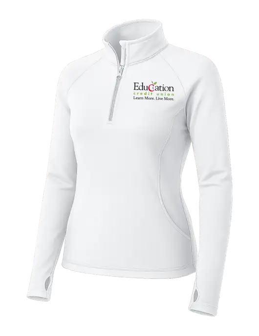 White Womens Sport Wick Stretch 1/4 Zip Pullover w/Education Credit Union Logo