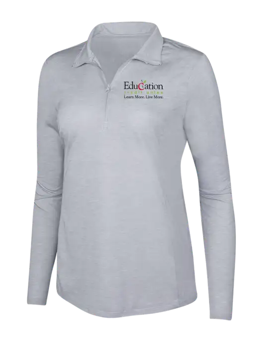 Light Grey Heather Womens Posicharge Tri-Blend Wicking 1/4 Zip Pullover w/Education Credit Union Logo