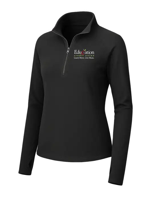 Womens Black Microfleece 1/2 Zip Pullover w/Education Credit Union Logo