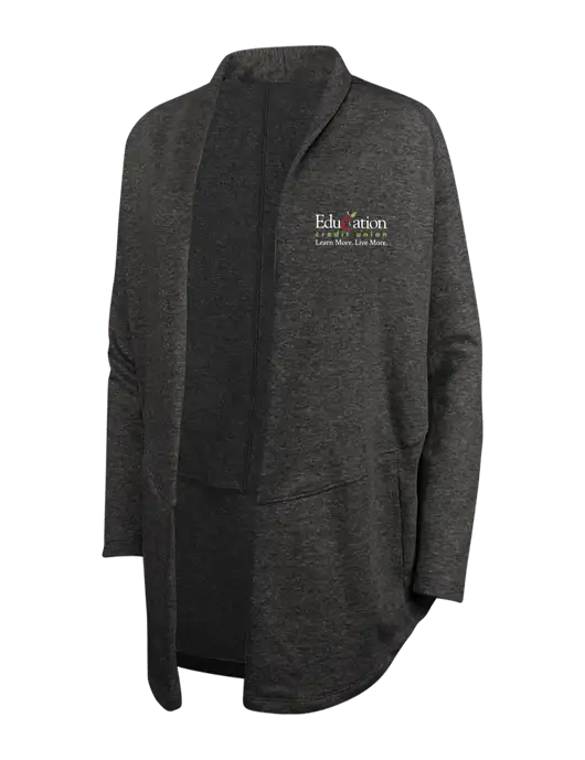 Charcoal Heather/ Medium Heather Grey Womens Interlock Cardigan w/Education Credit Union Logo