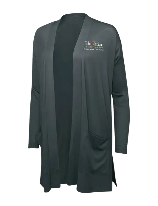 Smoke Grey Womens Concept Long Pocket Cardigan w/Education Credit Union Logo