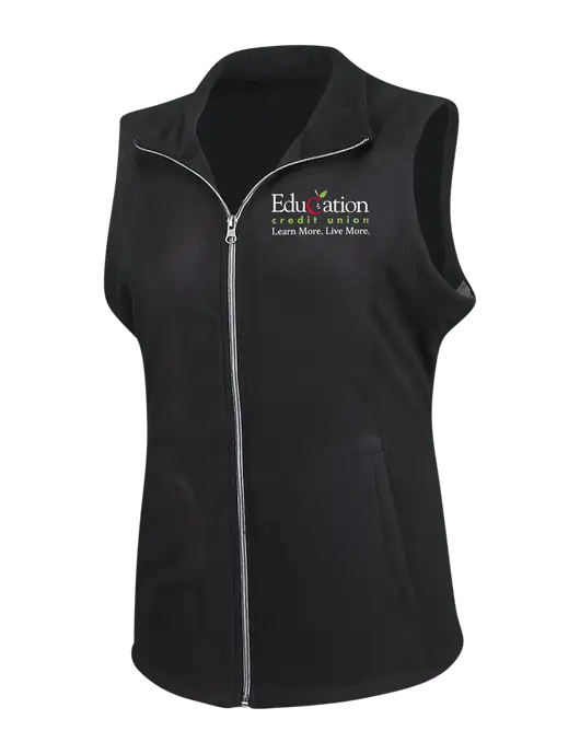 Black Womens Microfleece Vest w/Education Credit Union Logo