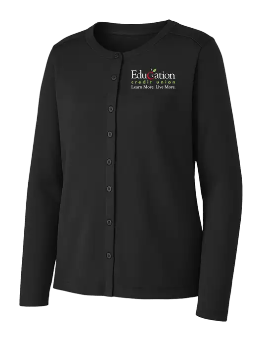 Black Womens Concept Stretch Button-Front Cardigan Sweater w/Education Credit Union Logo