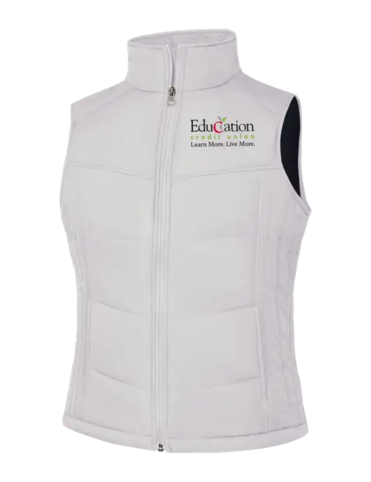 Womens White/Dark Slate Puffy Vest w/Education Credit Union Logo