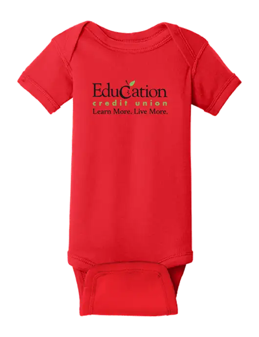 Rabbit Skins Red Infant Short Sleeve Baby Rib Bodysuit w/Education Credit Union Logo
