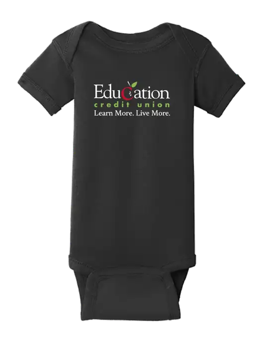 Rabbit Skins Black Infant Short Sleeve Baby Rib Bodysuit w/Education Credit Union Logo