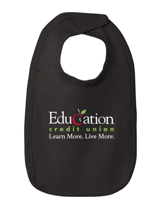 Rabbit Skins Black Infant Premium Jersey Bib w/Education Credit Union Logo