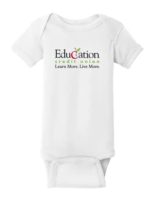 Rabbit Skins White Infant Short Sleeve Baby Rib Bodysuit w/Education Credit Union Logo