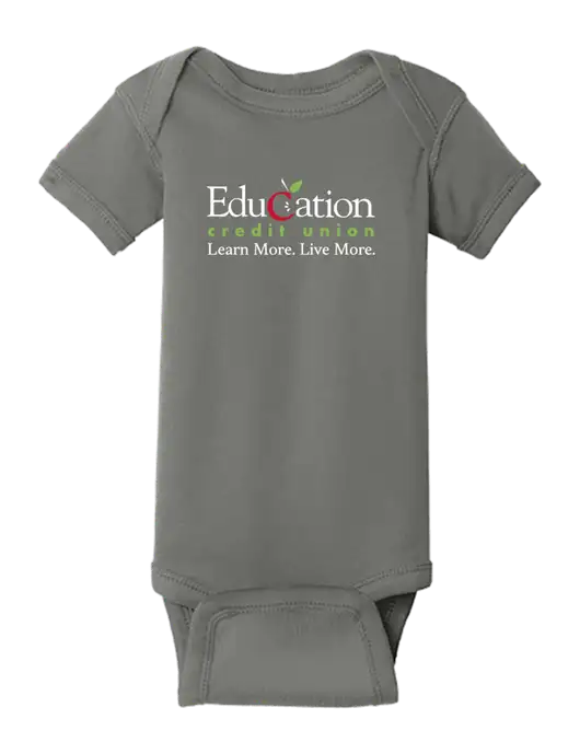 Rabbit Skins Charcoal Infant Short Sleeve Baby Rib Bodysuit w/Education Credit Union Logo