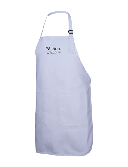 Full-Length White Apron With Pockets w/Education Credit Union Logo