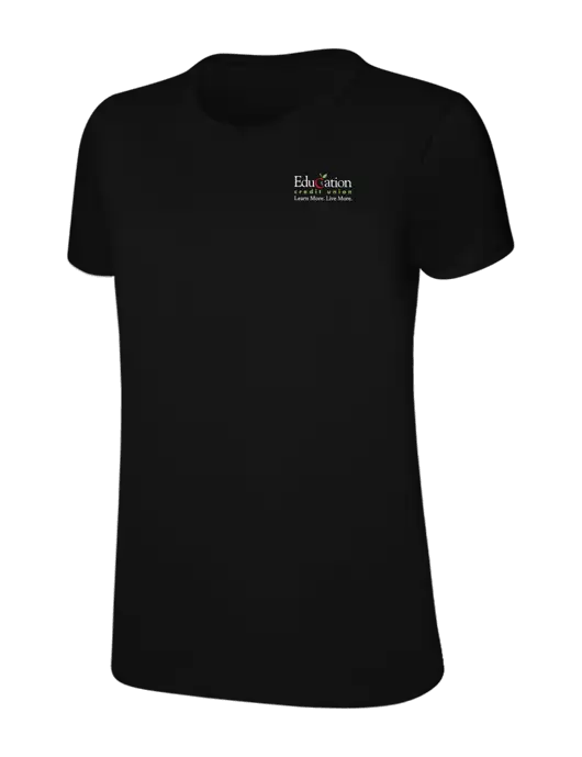 Womens Ring Spun Jet Black 4.5 oz T-Shirt w/Education Credit Union Logo