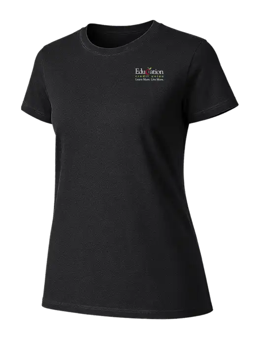Womens Ring Spun Jet Black 4.5 oz T-Shirt w/Education Credit Union Logo