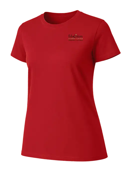 Womens Ring Spun Bright Red 4.5 oz T-Shirt w/Education Credit Union Logo