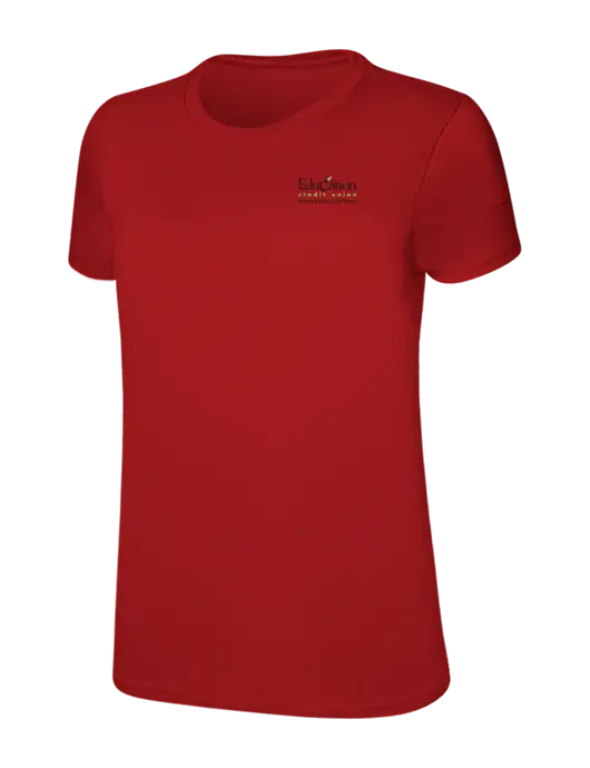 Womens Ring Spun Bright Red 4.5 oz T-Shirt w/Education Credit Union Logo