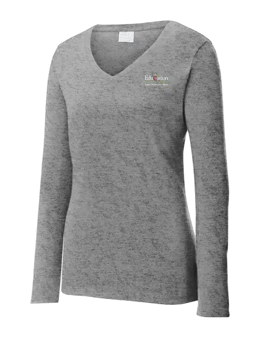 Womens  V-Neck Ring Spun Grey Heather 4.5 oz Long Sleeve T-Shirt w/Education Credit Union Logo