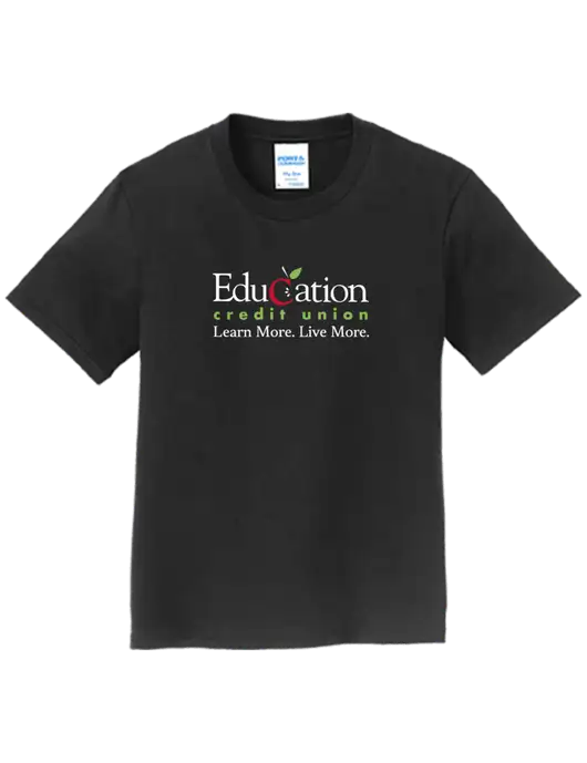 Youth Ring Spun Jet Black 4.5 oz T-Shirt w/Education Credit Union Logo