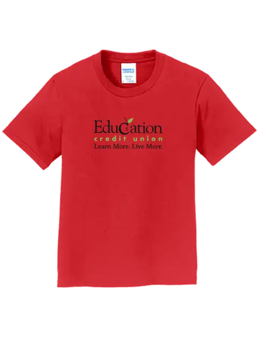 Youth Ring Spun Bright Red 4.5 oz T-Shirt w/Education Credit Union Logo