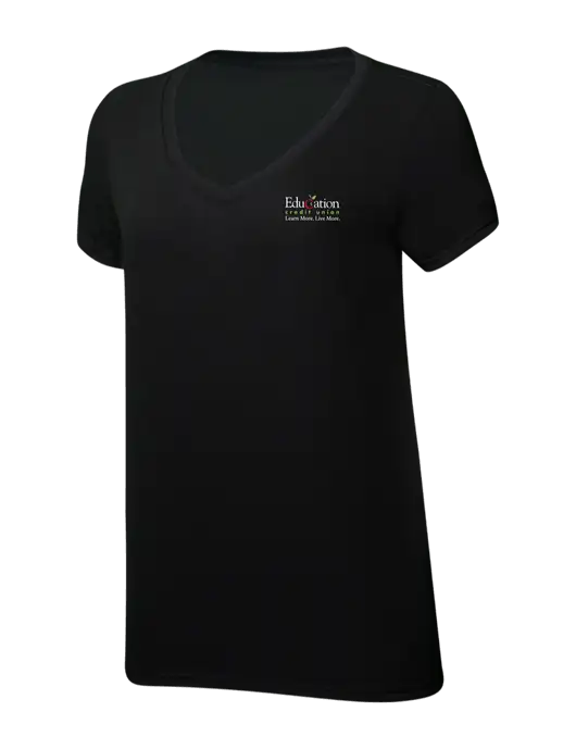 Womens Simply Soft V-Neck Black 4.5oz  Poly/Combed Ring Spun Cotton T-Shirt w/Education Credit Union Logo