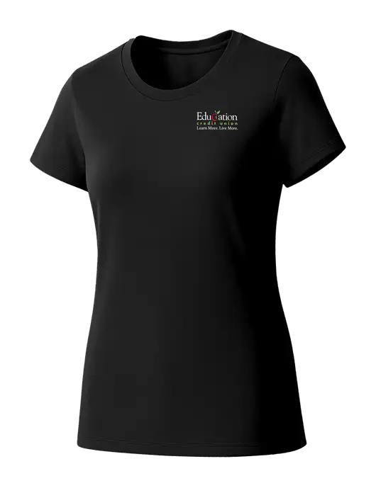 Womens Seriously Soft Black T-Shirt w/Education Credit Union Logo