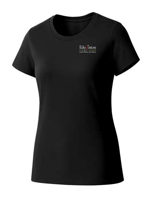Womens Seriously Soft Black T-Shirt w/Education Credit Union Logo