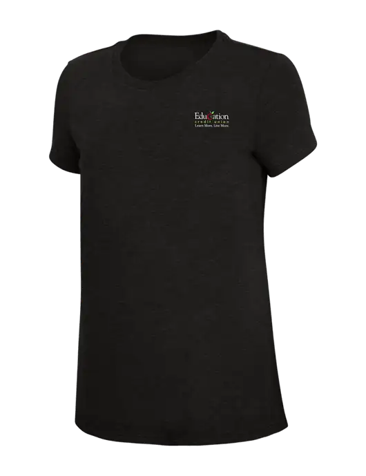 Womens Simply Soft Black 4.5oz Poly/Combed Ring Spun Cotton T-Shirt w/Education Credit Union Logo
