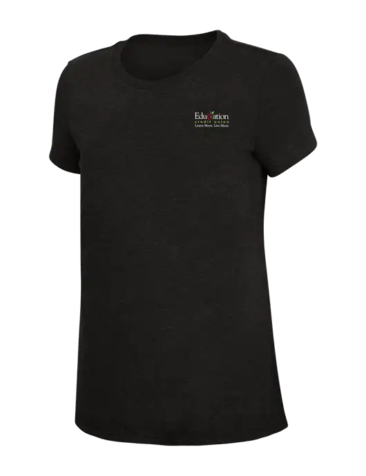 Womens Simply Soft Black 4.5oz Poly/Combed Ring Spun Cotton T-Shirt w/Education Credit Union Logo