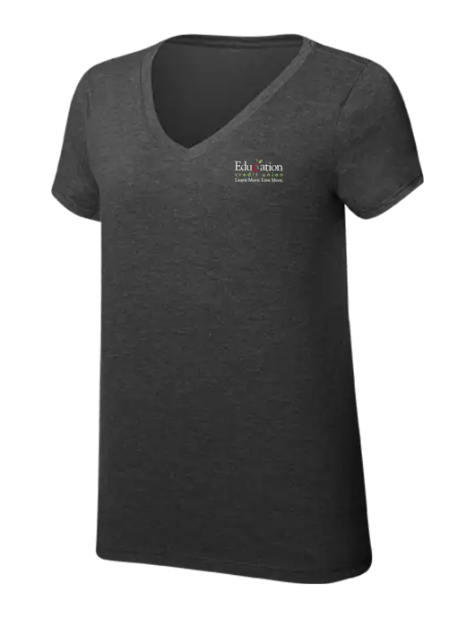 Womens Simply Soft V-Neck Black Frost 4.5oz  Poly/Combed Ring Spun Cotton T-Shirt w/Education Credit Union Logo