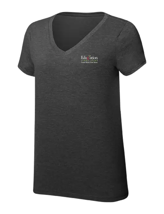 Womens Simply Soft V-Neck Black Frost 4.5oz  Poly/Combed Ring Spun Cotton T-Shirt w/Education Credit Union Logo