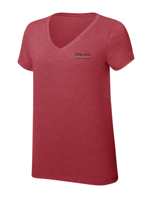 Womens Simply Soft V-Neck Red Frost 4.5oz  Poly/Combed Ring Spun Cotton T-Shirt w/Education Credit Union Logo