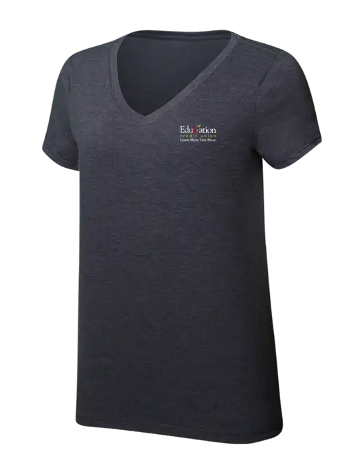 Womens Simply Soft V-Neck Heather Charcoal 4.5oz  Poly/Combed Ring Spun Cotton T-Shirt w/Education Credit Union Logo