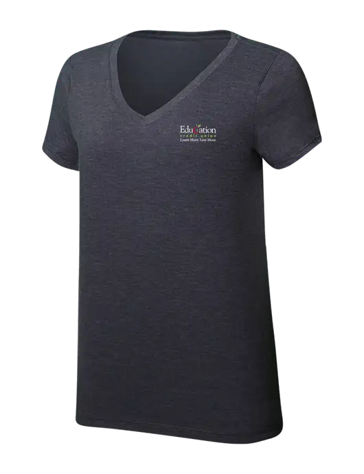 Womens Simply Soft V-Neck Heather Charcoal 4.5oz  Poly/Combed Ring Spun Cotton T-Shirt w/Education Credit Union Logo
