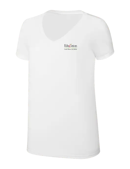 Womens Simply Soft V-Neck White 4.5oz  Poly/Combed Ring Spun Cotton T-Shirt w/Education Credit Union Logo