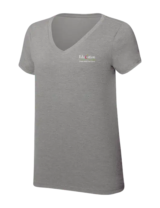 Womens Simply Soft V-Neck Grey Frost 4.5oz  Poly/Combed Ring Spun Cotton T-Shirt w/Education Credit Union Logo